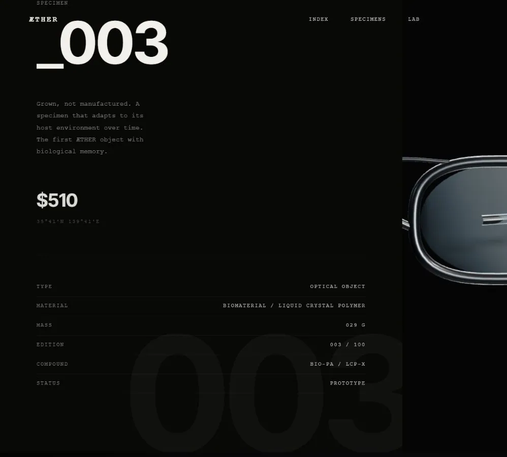 ÆTHER specimen 003 technical interface