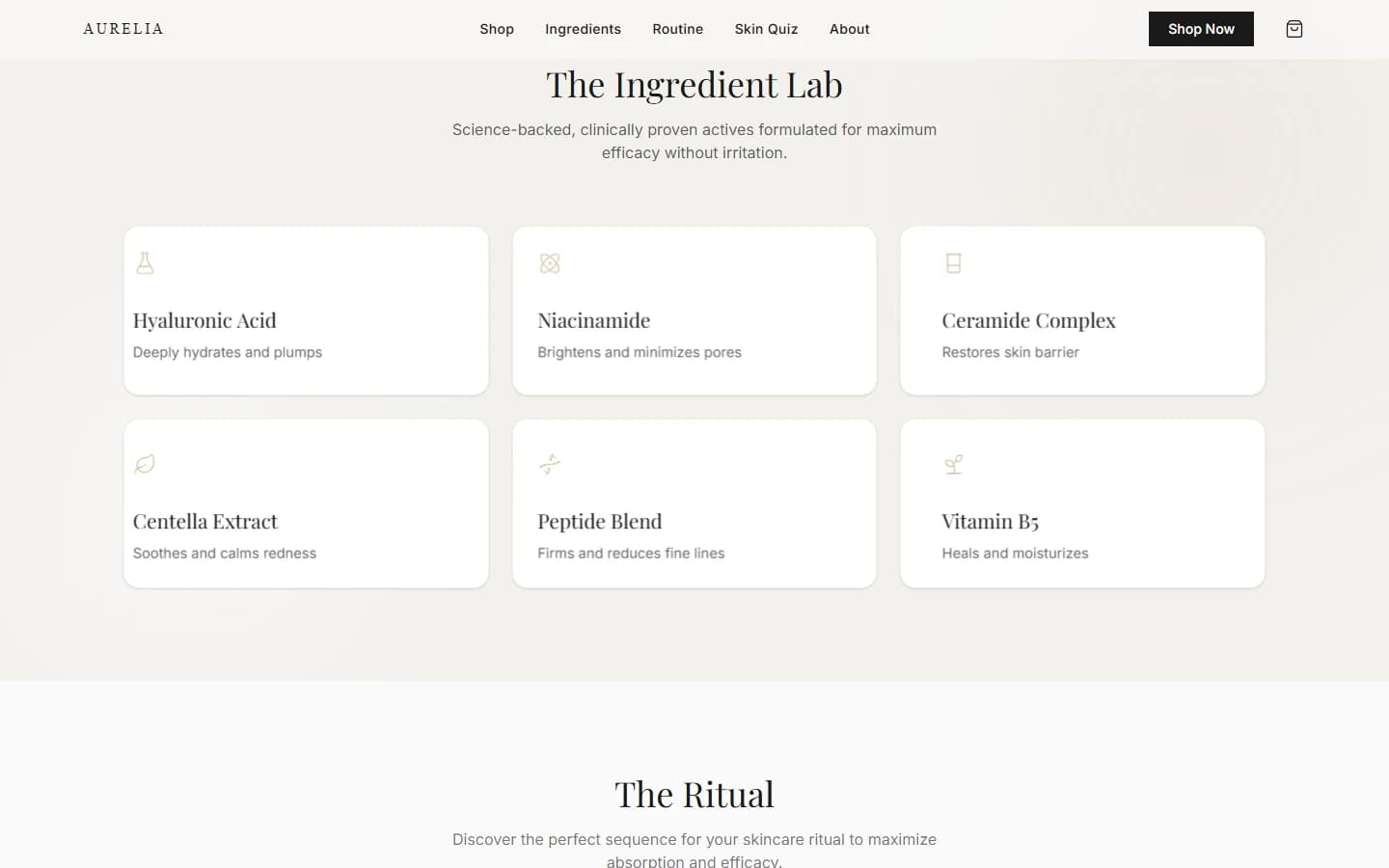 Aurelia ingredient system and ritual interface