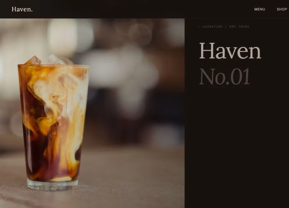 HAVEN No.01 signature drink screen with espresso and cold cream